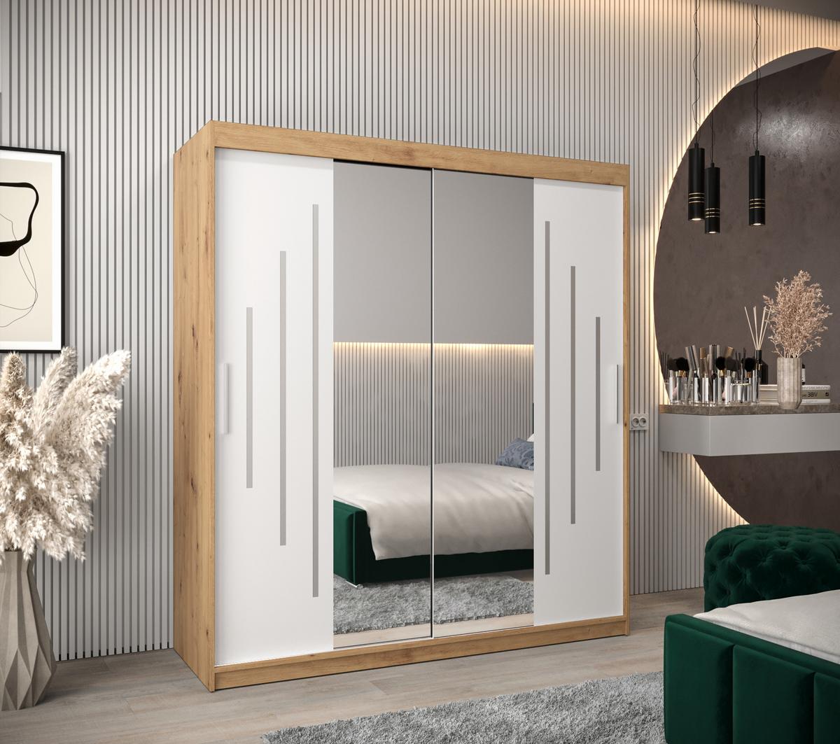 SCHWEBETÜRENSCHRANK 200/180/62 2-türig - Silberfarben/Weiß, Holz/Kunststoff (180/200/62cm) - Abiks Möbel