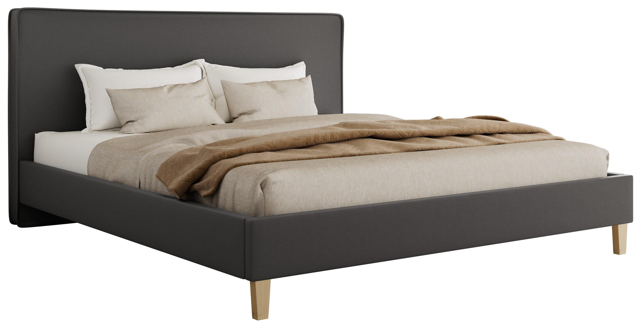 POLSTERBETT LUMARO CLASSIC 140/200 - Dunkelgrau Kunstleder - ohne Matratze - Dunkelgrau/Kernbuche, Holz/Textil (140/200cm) - MKS