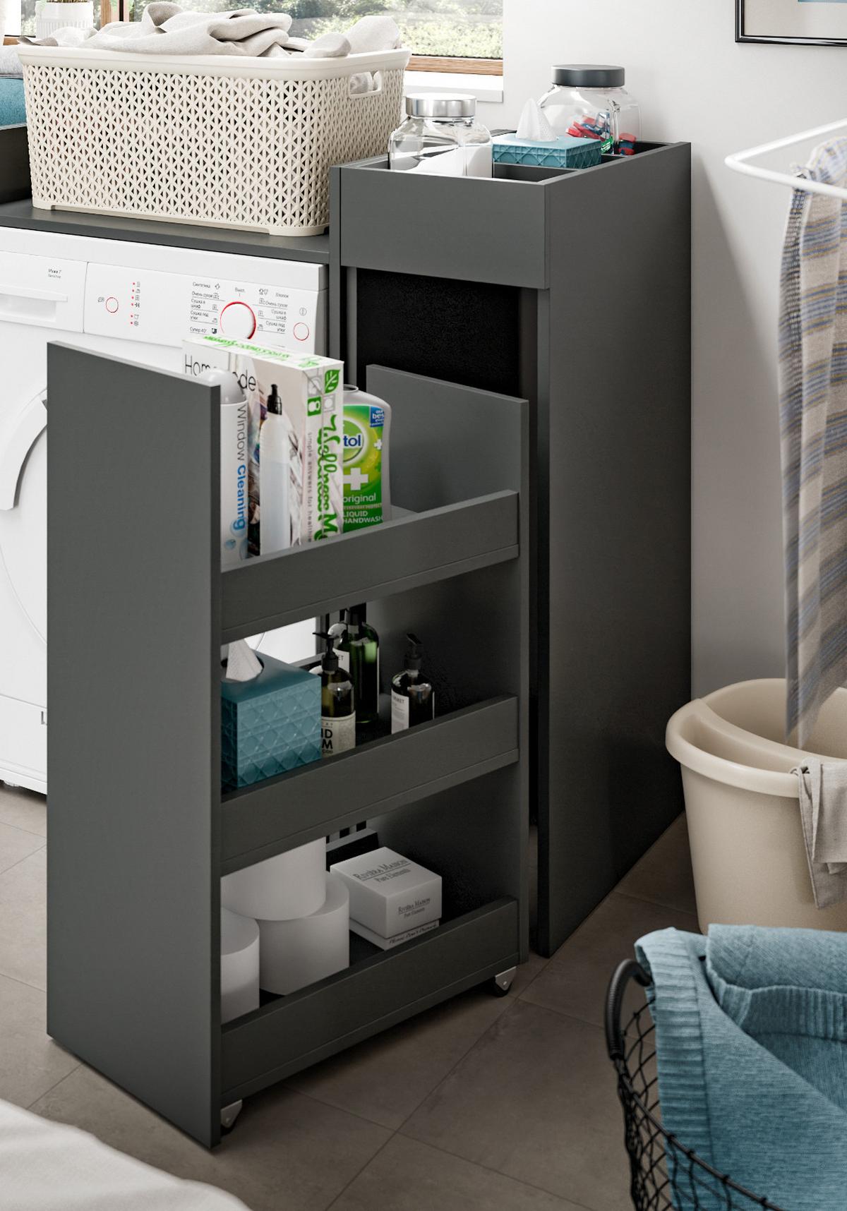 WASCHMASCHINENSCHRANK grau Set 8-teilig 300 x 196 cm, XXXL mit viel Stauraum - Schwarz/Grau, Holzwerkstoff/Kunststoff (300/196/68cm) - Inn.Furn