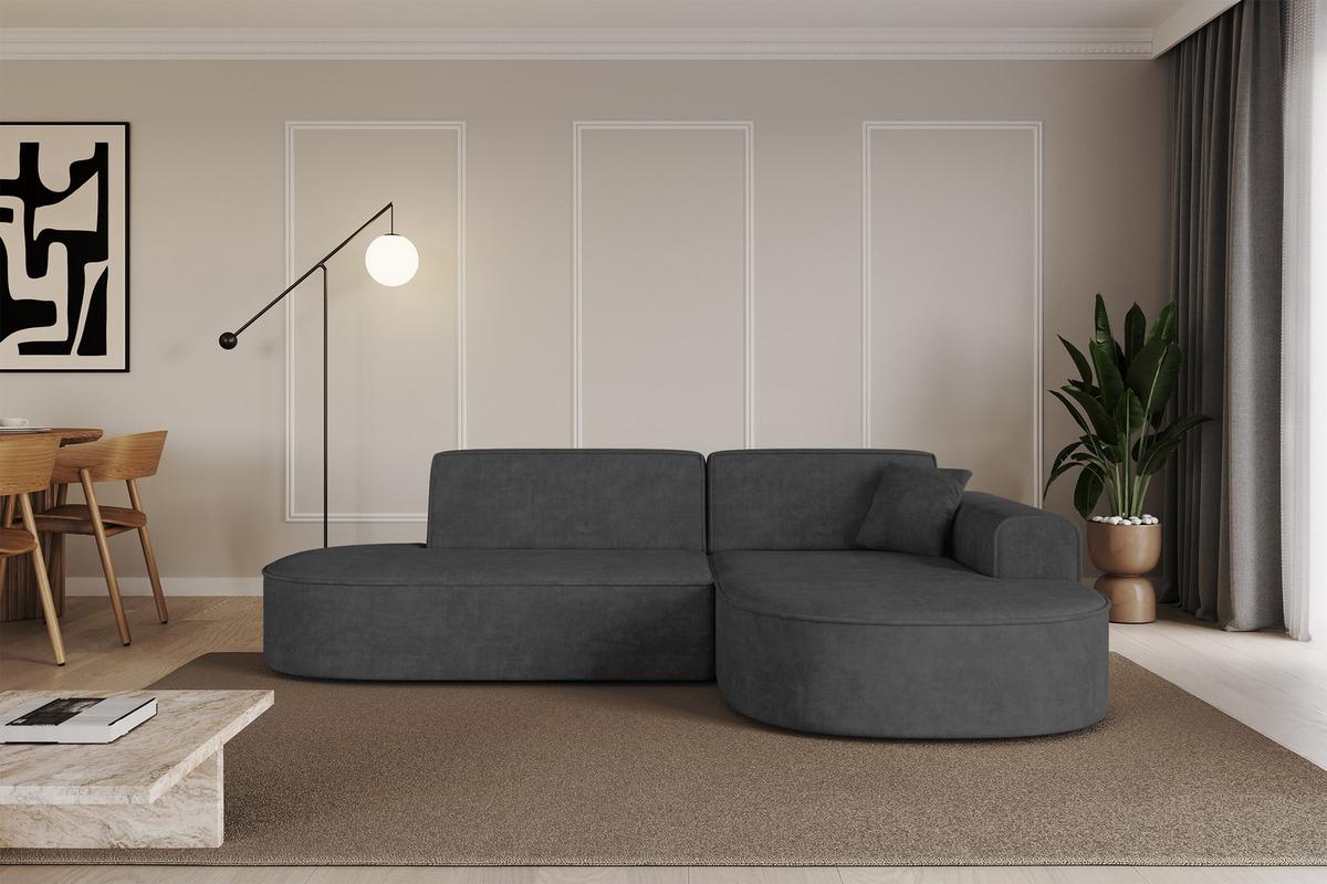 ECKSOFA Ottomane Rechts MARI-L1 - 243x171x79 cm Dunkelgrau Velours - Dunkelgrau/Schwarz, Holzwerkstoff/Kunststoff (171/243cm) - ALTDECOR
