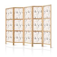 PARAVENT Japanischer 5-tlg 225x172 cm Kr uter Und Blumen - Beige, Holz/Textil (225/172/3cm) - Muralo