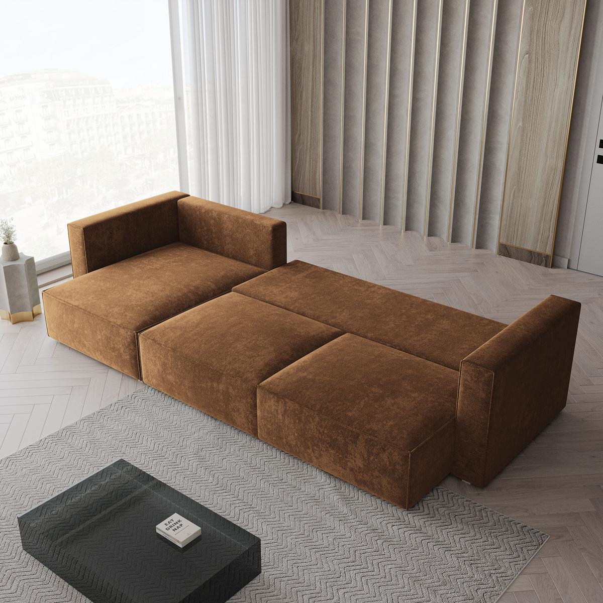 ECKSOFA TOLMO LM Hellbraun Chenille mit Schlaffunktion - Hellbraun, Holzwerkstoff/Textil (347/148cm) - MASSENO