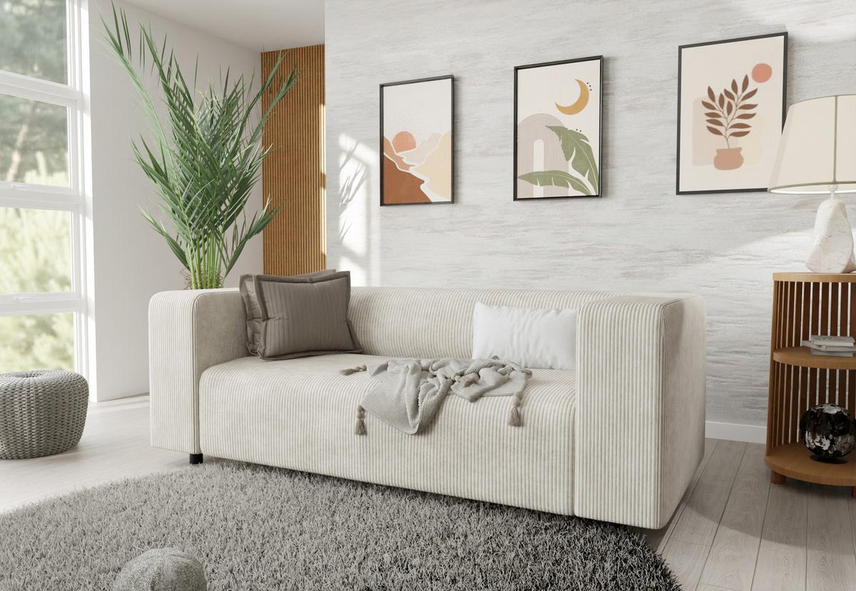 2-SITZER-SOFA Tove Beige Cord - Beige/Schwarz, Holz/Kunststoff (151/65/80cm) - S-Style Möbel
