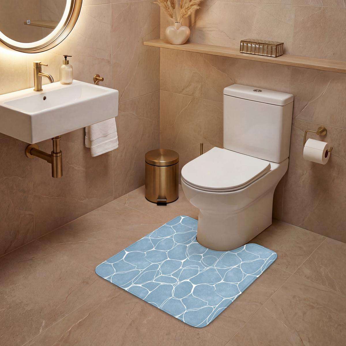 WC-VORLEGER Organisch - Muster - Blau Toilettenvorleger 55x60 cm - Hellblau, Textil (55/1cm) - OnlyWow