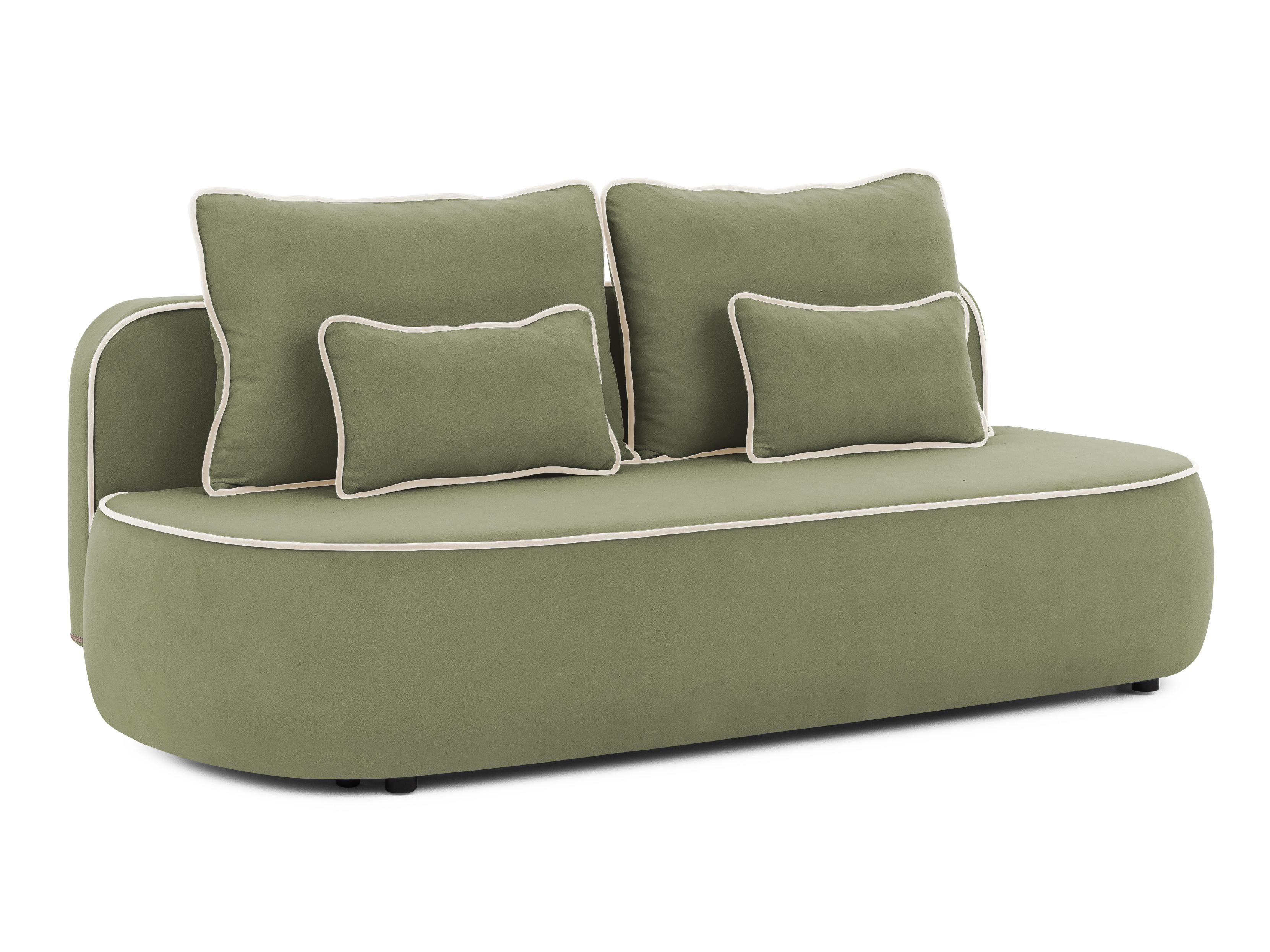 SCHLAFSOFA Vero im modernen und abgerundeten Design mit Bettkasten aus Olivgrün Plüschstoff mit beiger Paspel - Schwarz/Olivgrün, Holz/Kunststoff (210/90/98cm) - S-Style Möbel
