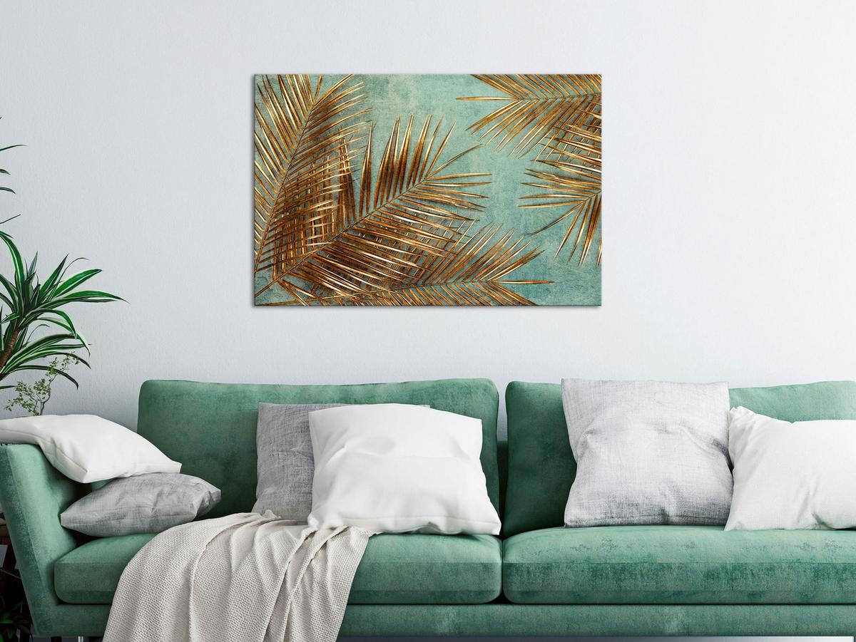 KUNSTDRUCK Gold 90/60 cm - Goldfarben/Grün, Textil (90/60cm) - KUNSTLOFT