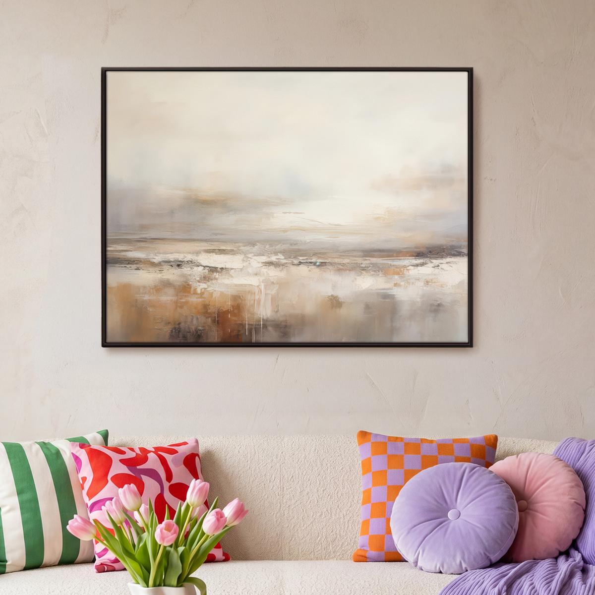 LEINWAND Bilder mit Rahmen - Kunst - Industriell - Grau - Braun - Abstrakt - 100x70 - Sandfarben, Textil (100/70cm) - MuchoWow