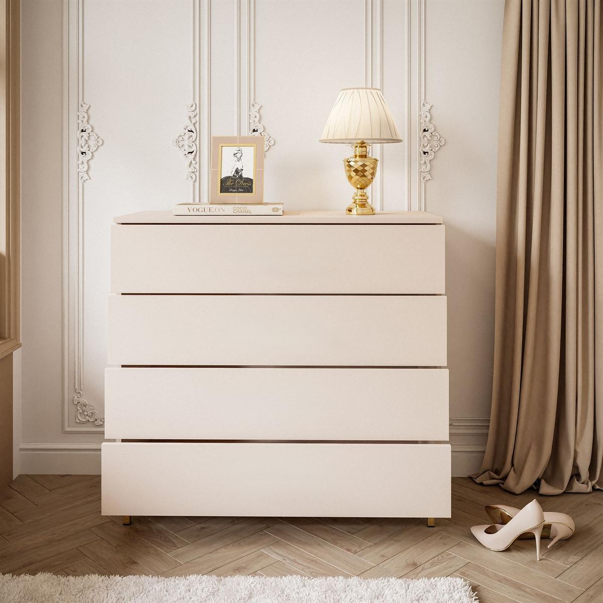 KOMMODE LINA KASCHMIR 4S mit Schubladen und LED-Beleuchtung Goldene Beine - Kaschmir/Goldfarben, Holzwerkstoff (95/86/40cm) - Lookway