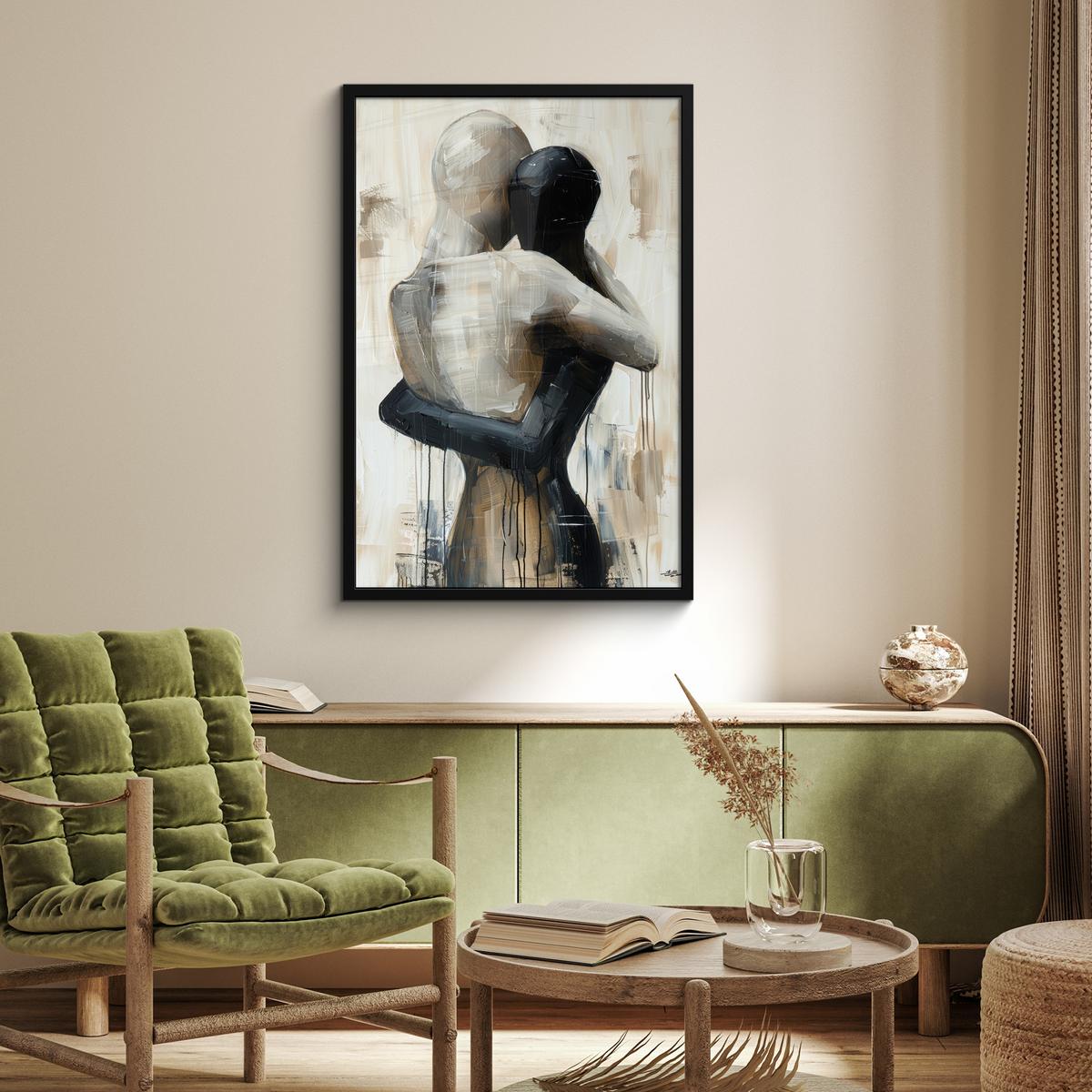 POSTER MIT RAHMENGERAHMTES BILD Abstrakt - Liebe - Schwarz und weiß - Modern 60x90 cm - Schwarz, Papier (60/90cm) - MuchoWow