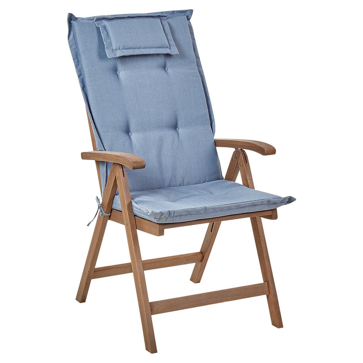 GARTENSTUHL 2er-Set Akazienholz dunkelbraun Auflagen blau Amantea - Blau/Dunkelbraun, Holz (54/105/69cm) - Beliani