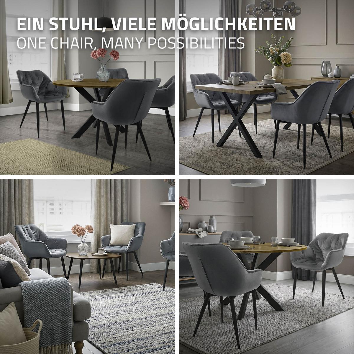 ESSZIMMERSTÜHLE 4er Set Anthrazit Samt - Anthrazit/Schwarz, Metall (67/83/59cm) - ML-DESIGN