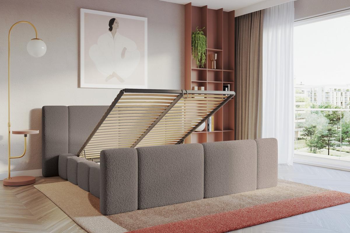 POLSTERBETT mit Bettkasten, Fußteil und Lattenrost, Bett mit Matratze H3/H4 - NILO-Z 140x200 Braun - Braun, Holzwerkstoff/Textil (140/200cm) - ALTDECOR