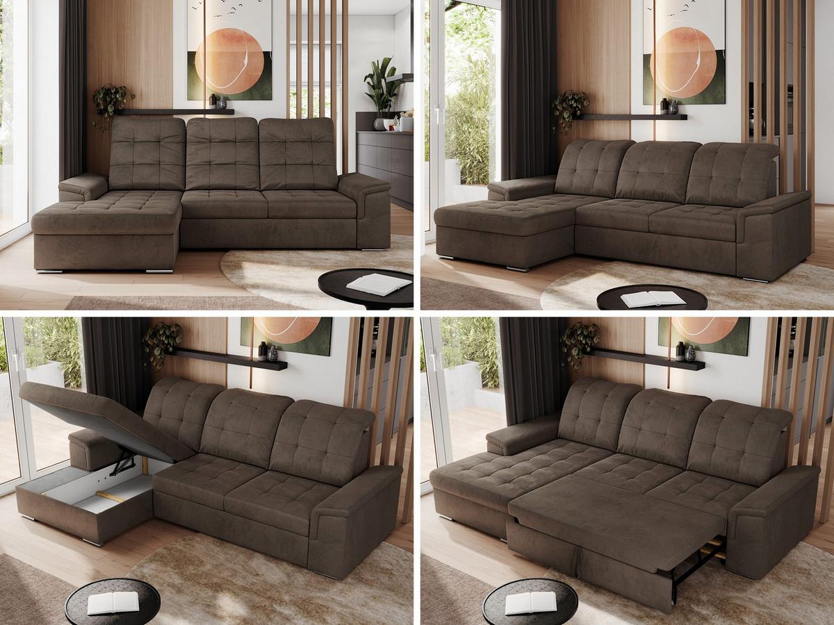 ECKSOFA MADRITO L - Braun Velorus - Links - Silberfarben/Braun, Textil/Metall (160/256cm)