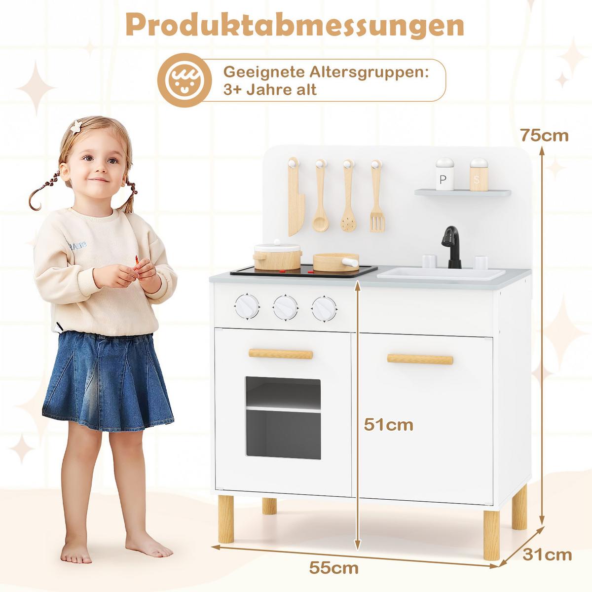 SPIELKÜCHE Weiß - Weiß, Holzwerkstoff (55/75/31cm) - COSTWAY