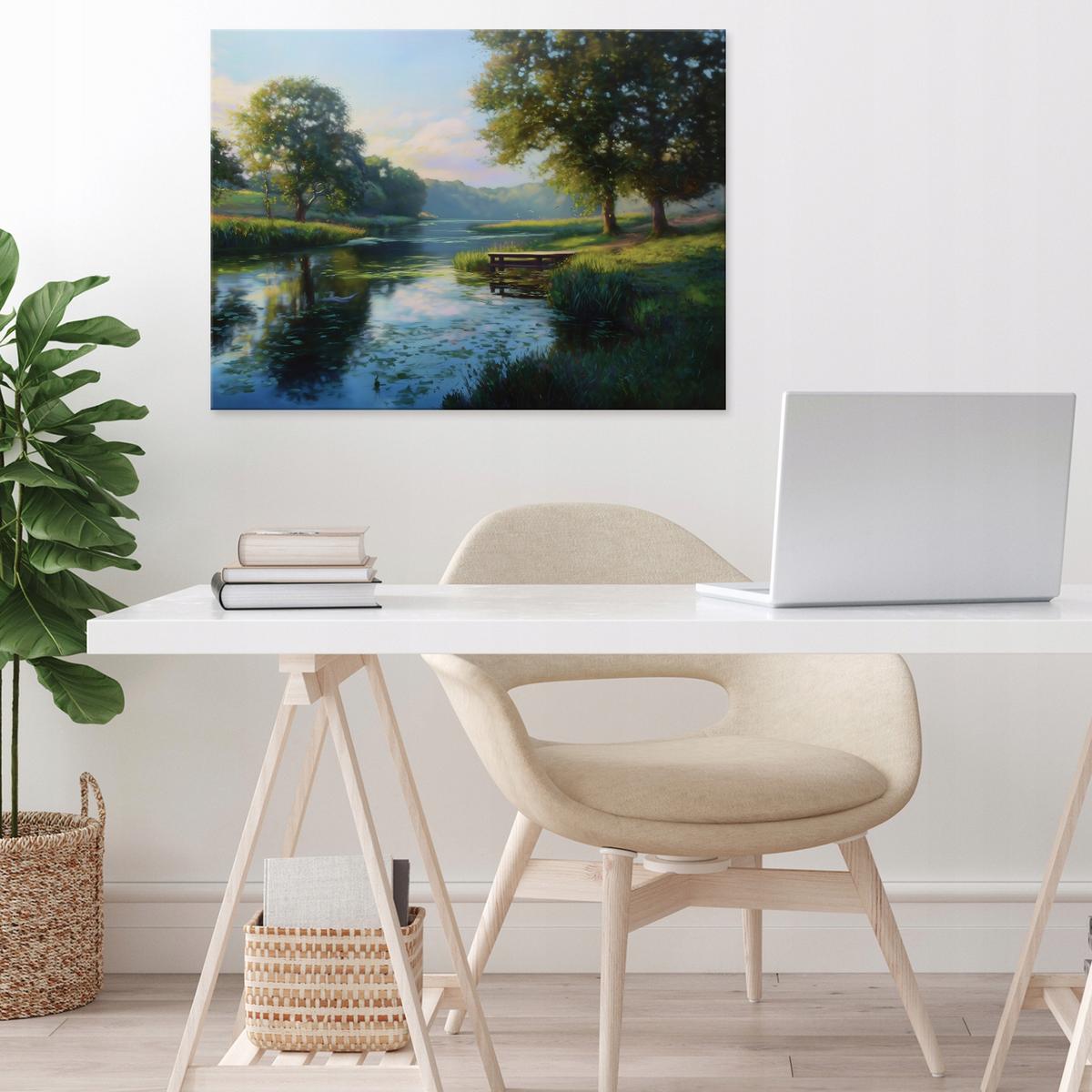 LEINWANDBILD Wald Fluss Grün 60x40 cm - Multicolor, Holzwerkstoff (60/40cm) - Wallarena