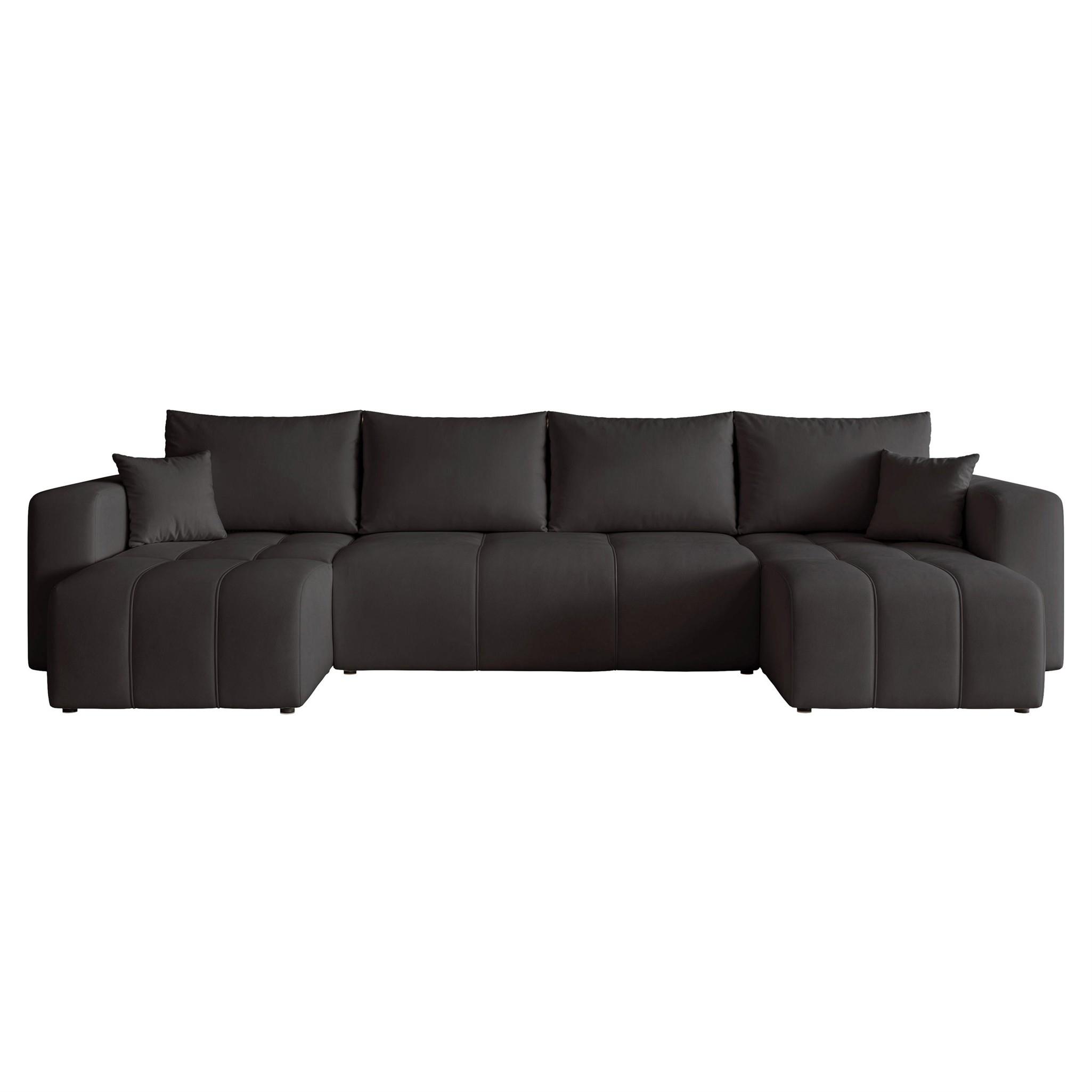 WOHNLANDSCHAFT Leros Schlaffunktion - Schwarz, Holzwerkstoff/Textil (318/79/145cm) - Fun Möbel