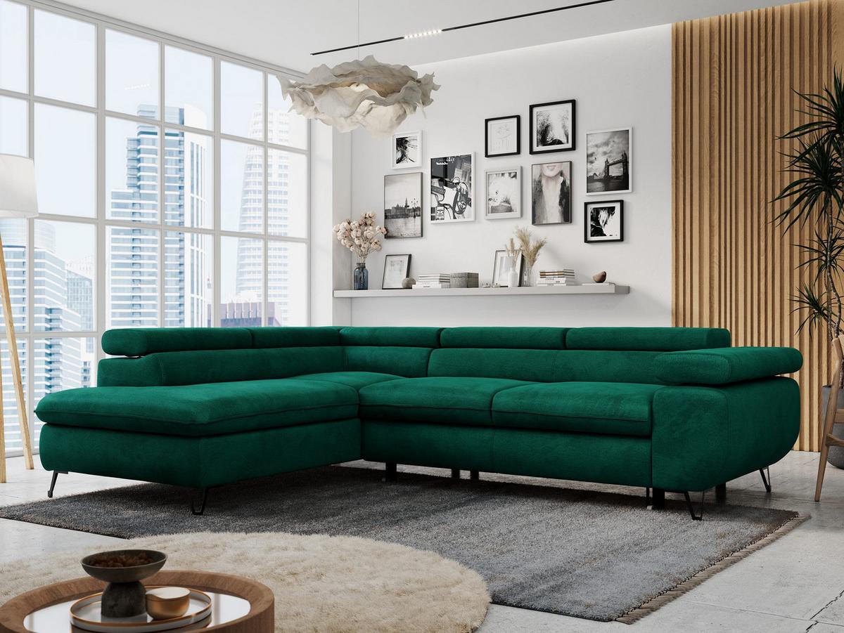 ECKSOFA PETER L Dunkelgrün Velvet - Links Seite - Dunkelgrün/Schwarz, Textil/Metall (208/273cm) - MKS