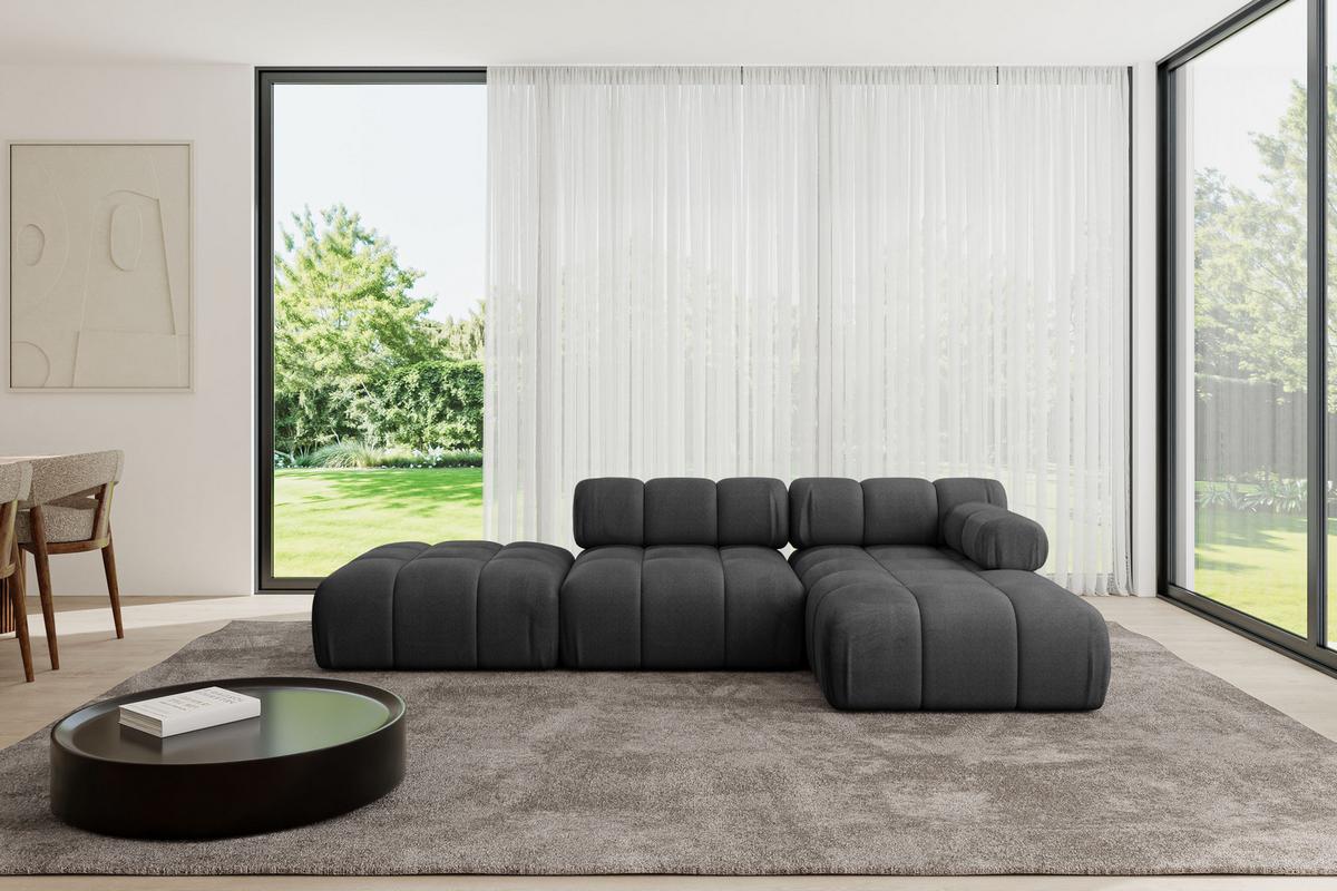 ECKSOFA modulares Sofa Lizur-L1 - 285x160x70 cm Schwarz Velours - Schwarz, Holzwerkstoff/Textil (285/160cm) - ALTDECOR