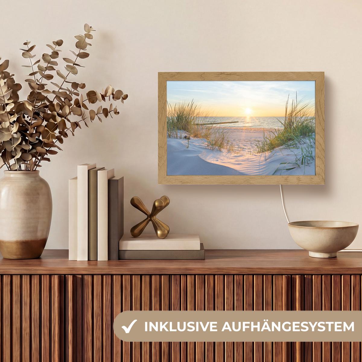TISCHLEUCHTE Strand - Sonne - Düne - Gras - Sand - Horizont 30x20 cm - Cognac, Holzwerkstoff (8/30/20cm) - OnlyWow