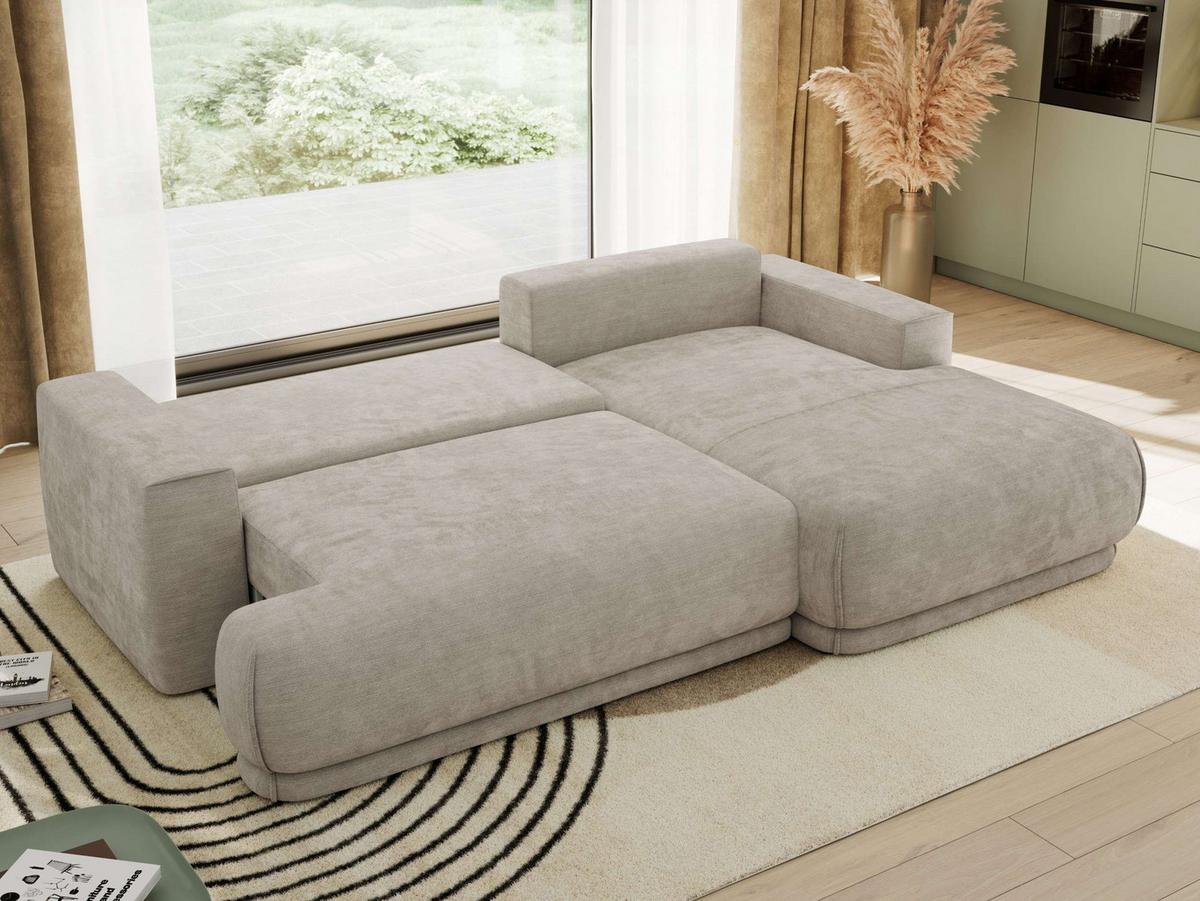 ECKSCHLAFSOFA RINA L Hellgrau Schenille glatt - rechts - Hellgrau/Schwarz, Kunststoff/Textil (170/267cm) - MKS