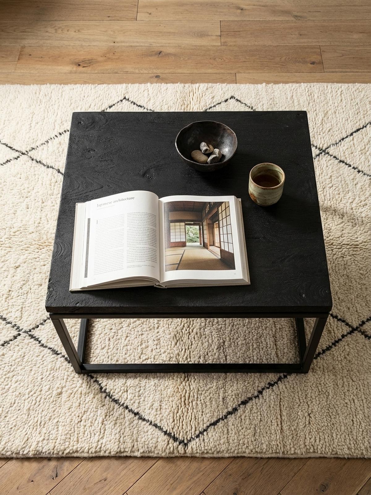 COUCHTISCH aus Mango Massivholz und Metall, Quadratisch, Natürliche Holzmaserung, Schwarz 60 x 60 x 35 cm - Schwarz, Holz/Metall (60/60/35cm) - KADIMA DESIGN