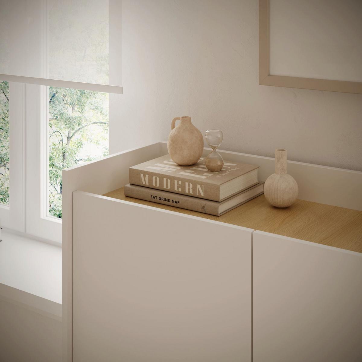 SIDEBOARD Tovi Weiß / Holzoptik Eiche 140 cm - Weiß, Holzwerkstoff/Metall (139.8/95.5/36.4cm) - Selsey