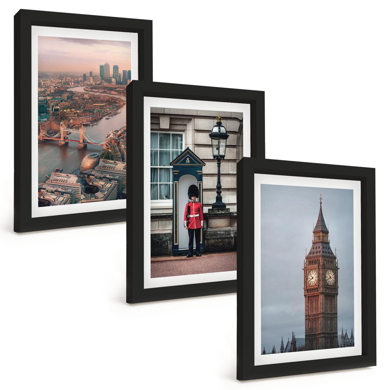 BILDER SET 3er Set - 20x30 cm Schwarzer Rahmen - London Bridge Guardian Big Ben - Schwarz, Kunststoff (20/30cm) - TULUP