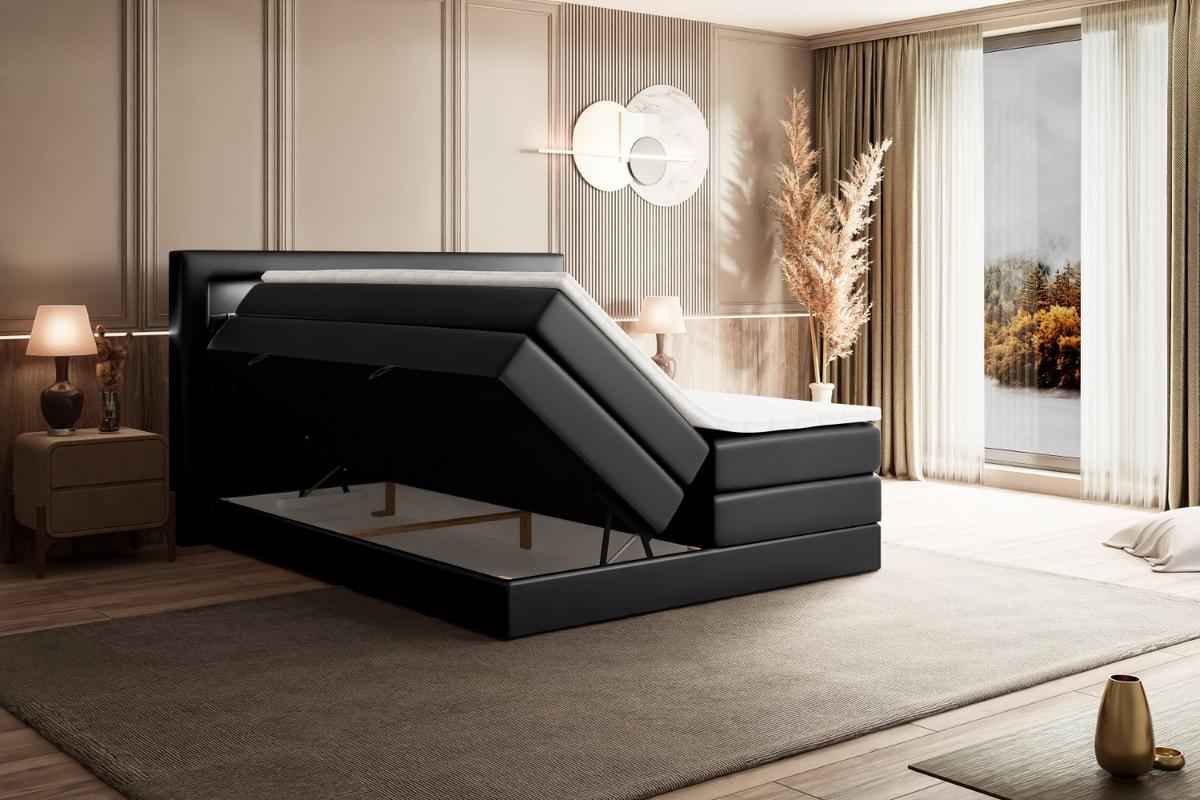 BOXSPRINGBETT NOEL GOLD KING - 180x200 - H3/H4 - Schwarz Hochglanz - Schwarz Hochglanz, Holzwerkstoff (180/200cm) - ALTDECOR