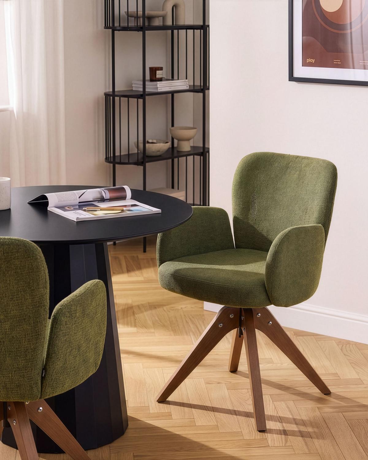 ESSZIMMERSTUHL 2er Set drehbar Stoff Grün Jean - Braun/Grün, Holz/Textil (64/82/70cm) - Beliani