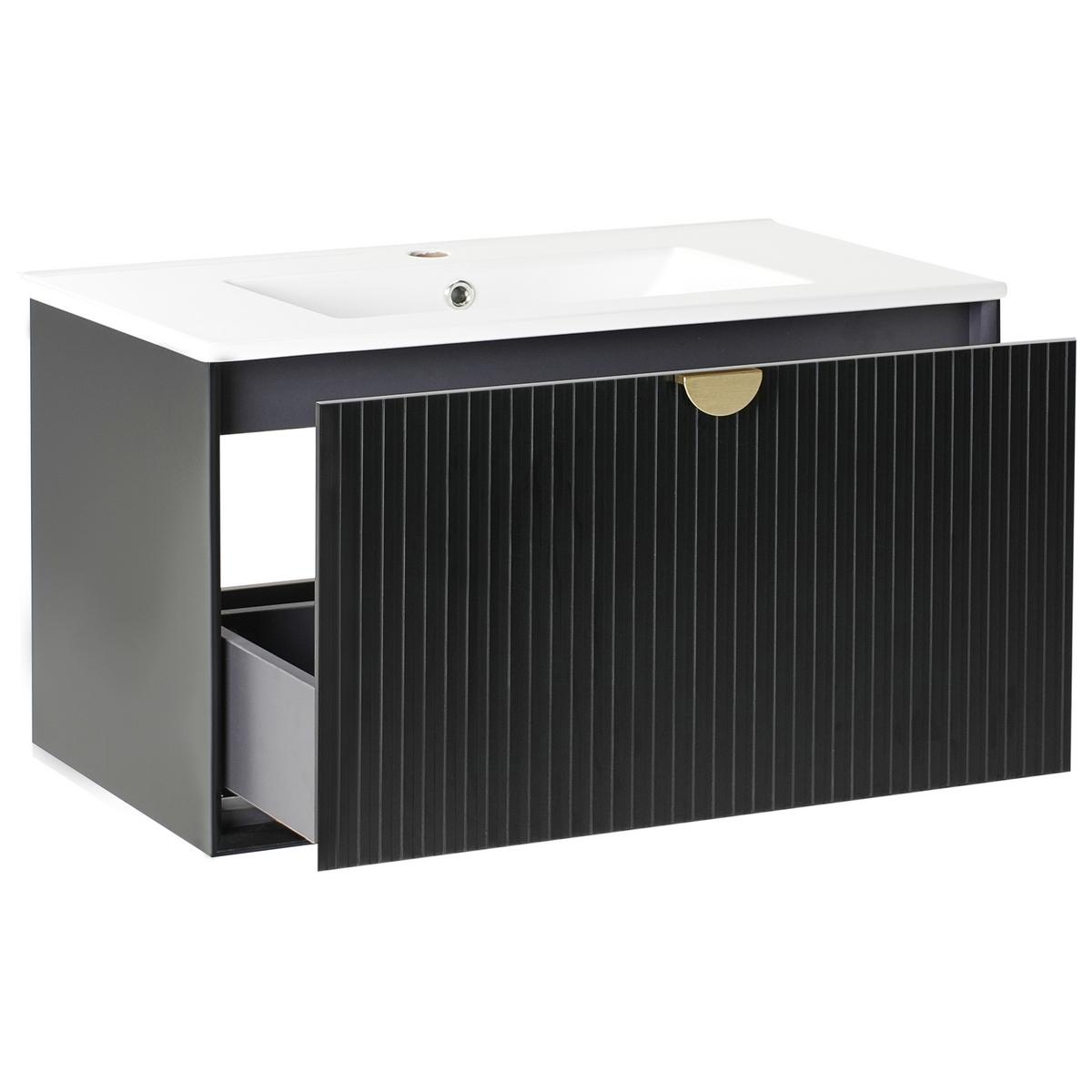WASCHBECKENUNTERSCHRANK wandmontiertk mit Waschbecken Schwarz Bonaire - Schwarz, Holzwerkstoff (80/43/93cm) - Beliani