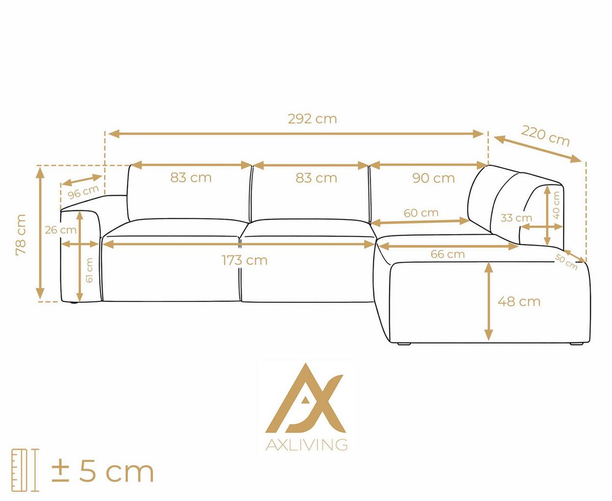 ECKSOFA L Form Didim Ivory 292/220/78 cm – großes Sofa stilvoll & bequem R - Greige/Champagner, Kunststoff/Textil (292/220cm) - AX Living