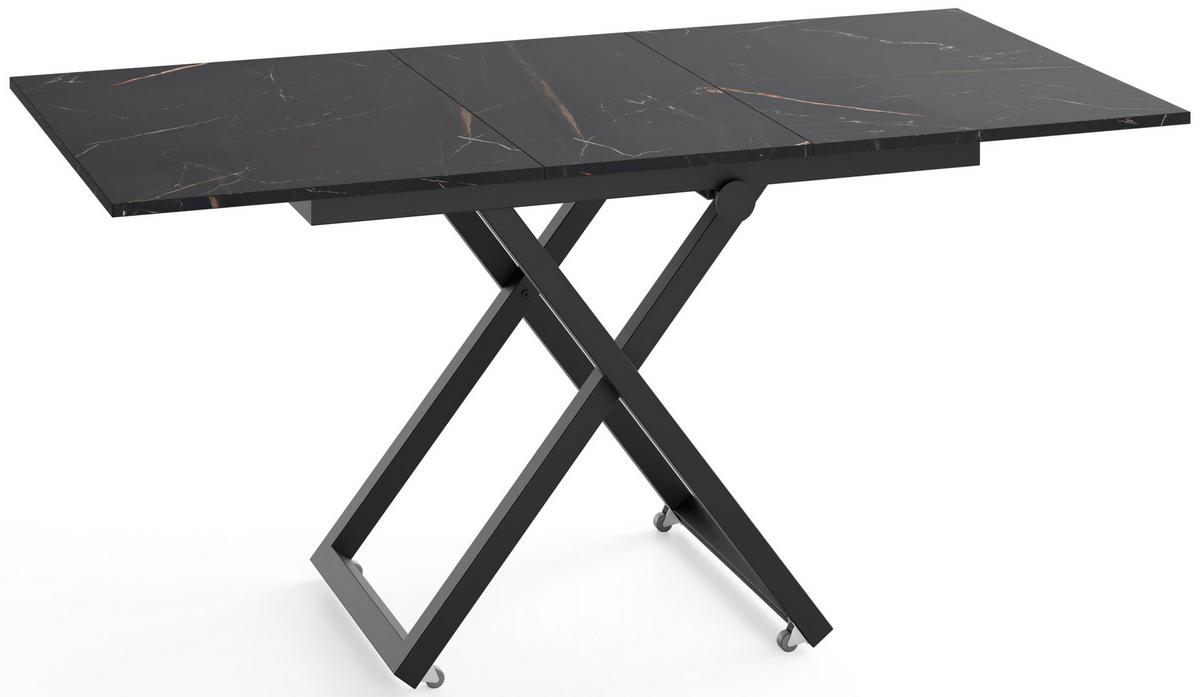 COUCHTISCH Axen höhenverstellbar ausziehbar, Schwarz Marmor Kupfer 120-160/80/38-75 cm - Schwarz/Kupferfarben, Holzwerkstoff/Metall (80/160/75cm) - WFL GROUP