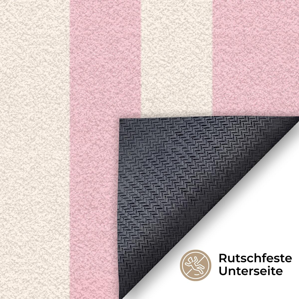 FUSSMATTE Hola - Zitat - Streifen - Pastell - Rosa - Rot - Weiß Schmutzfangmatte 150x90 cm - Rosa, Kunststoff (150/0.4cm) - MuchoWow