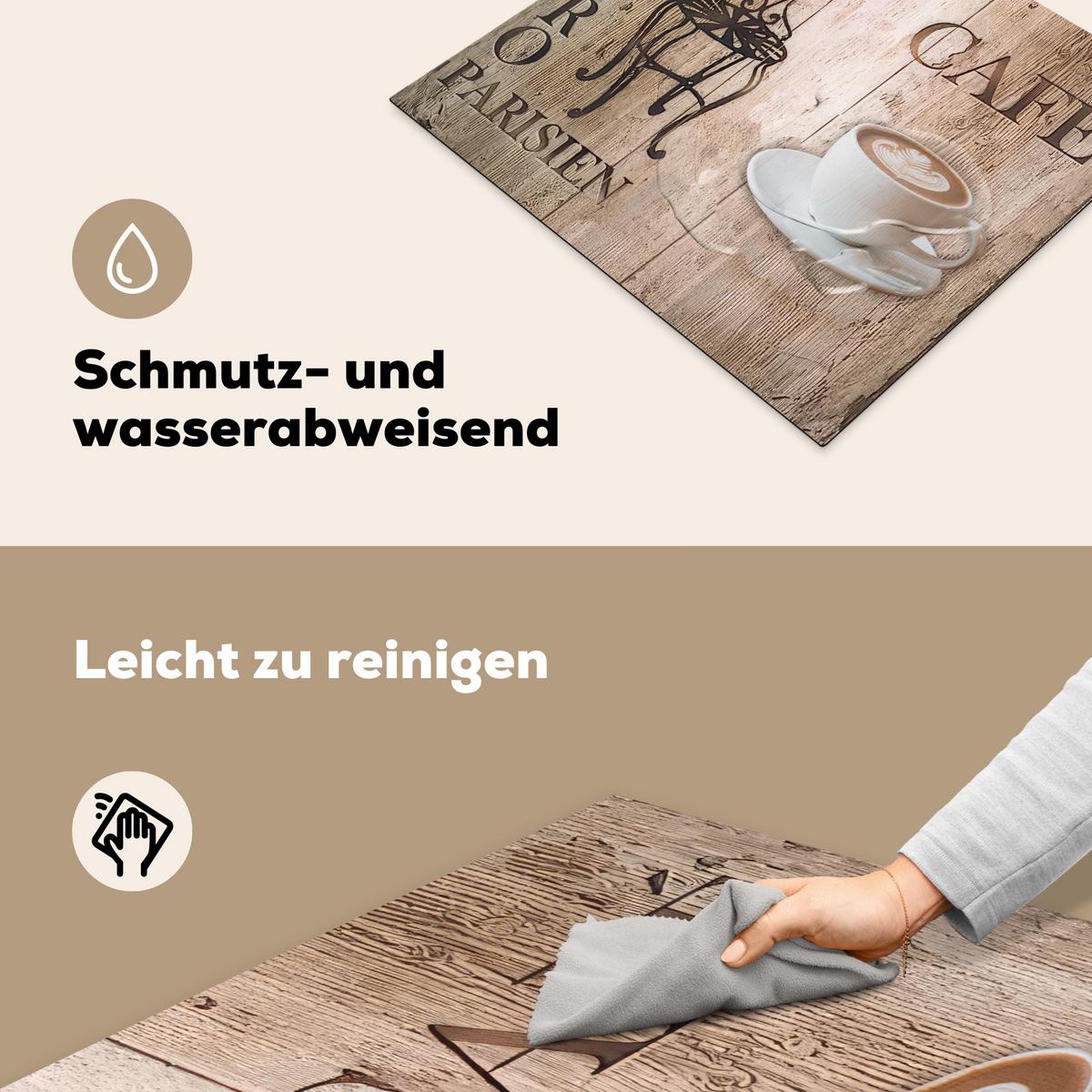 HERDABDECKPLATTE Bistro Parisien - Café - Kaffee - Jahrgang Abdeckung Ceranfeld 57.6x51.6 cm - Cappuccino, Kunststoff (57.6/51.6/0.2cm) - MuchoWow