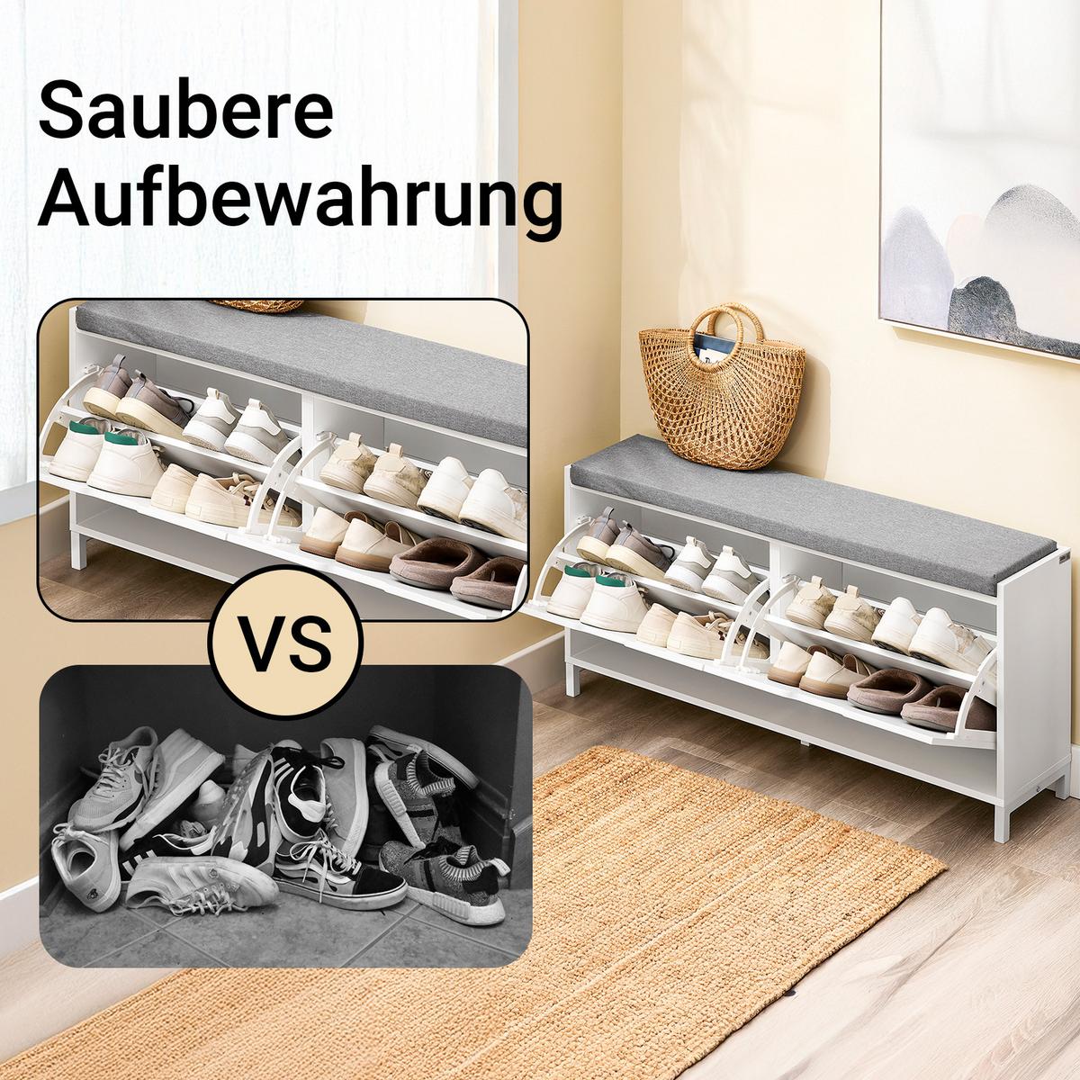 SCHUHSCHRANK mit Sitzfläche, Weiß, 105x52x24cm - Weiß, Holzwerkstoff/Metall (105/52/24cm) - SoBuy