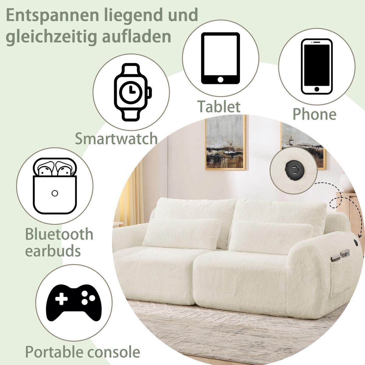 2-SITZER SOFA in Beige aus Kunstfell mit USB-Anschluss & Seitentasche - Beige, Textil (101/81/208cm) - Urban Meuble