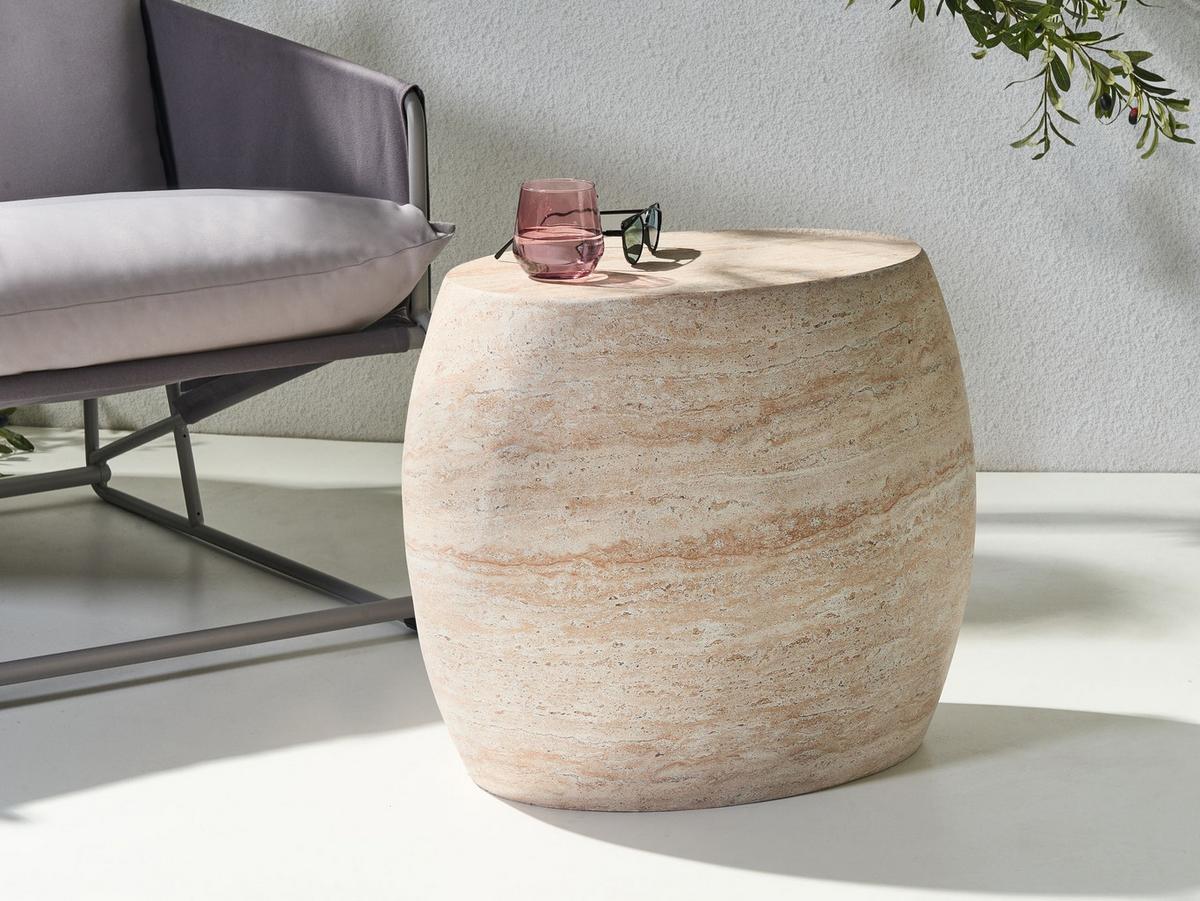 BEISTELLTISCH 40/58 cm Travertinoptik Ricadi - Beige, Keramik (40/58/52cm) - Beliani