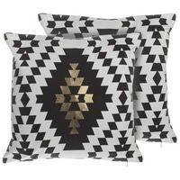 DEKOKISSEN 2er-Set Schwarz-Weiß 45/45 cm Coleus - Schwarz, Naturmaterialien/Textil (45/45cm) - Beliani