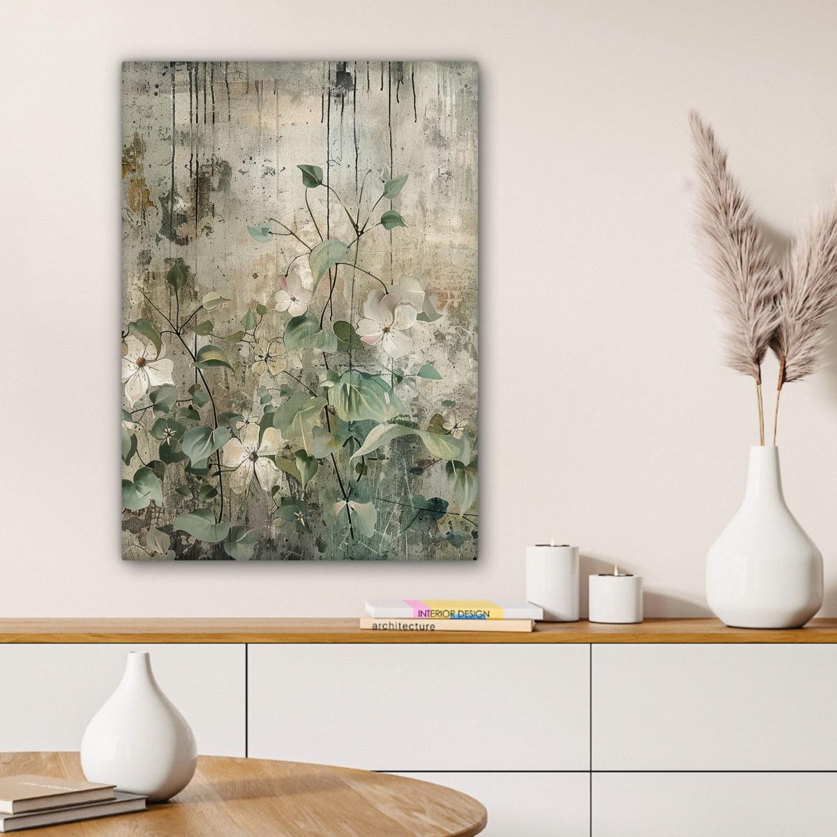 LEINWANDBILD Blumen - Blätter - Abstrakt - Modern Wandbild Wohnzimmer 60x80 cm - Grau, Textil (60/80cm) - MuchoWow