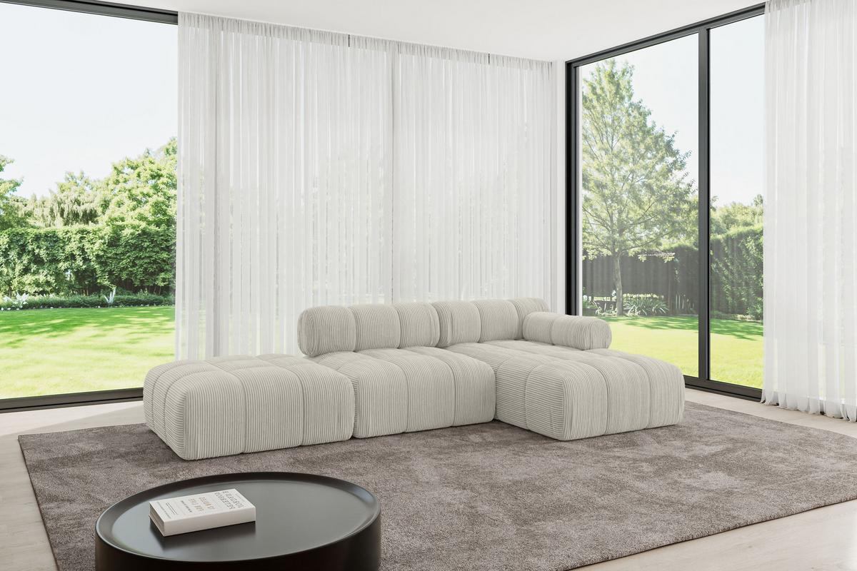 ECKSOFA modulares Sofa Lizur-L1 - 285x160x70 cm Creme Cord - Hellgrau/Creme, Holzwerkstoff/Textil (285/160cm) - ALTDECOR