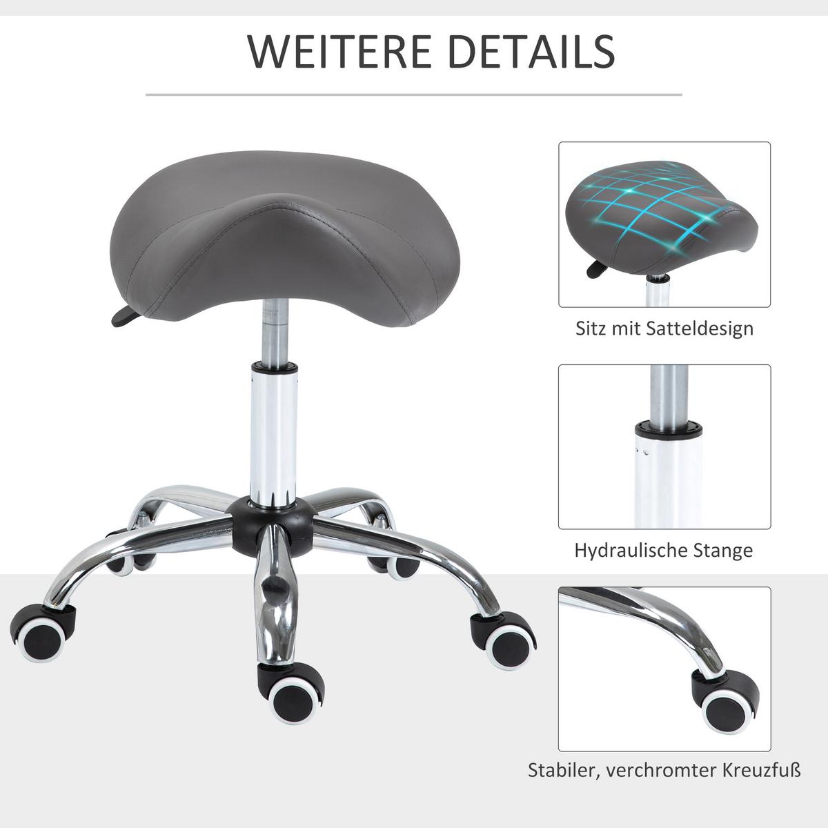 ROLLHOCKER Höhenverstellbarer Drehhocker Arbeitshocker mit Rädern Grau - Grau, Kunststoff (52/61/53cm) - HOMCOM