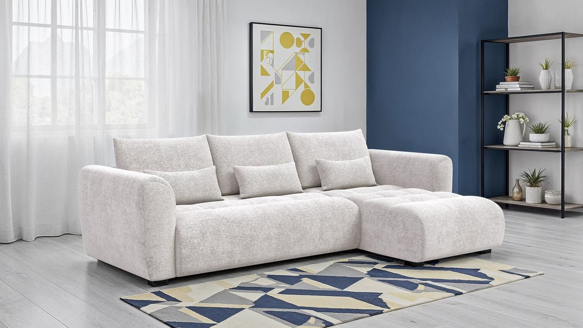 ECKSOFA SORENO 4-Sitzer, ecru - Ecru/Schwarz, Holz/Textil (293/171cm) - Wozimo
