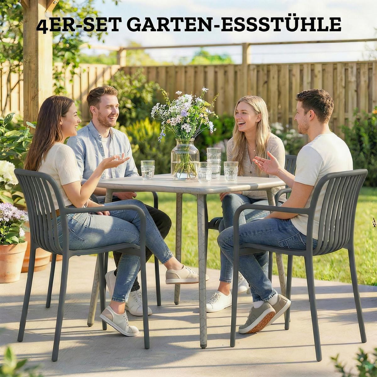 GARTENSTÜHLE 4er Set Kunststoff Dunkelgrau - Dunkelgrau, Kunststoff (55/81.5/58.5cm) - Outsunny