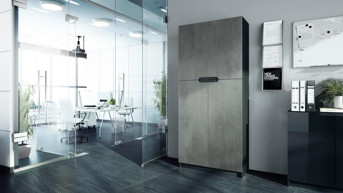 BÜROSCHRANK Logan Fronten in Beton Dunkel Optik - Dunkelgrau, Holzwerkstoff (82/184/37cm) - Vladon