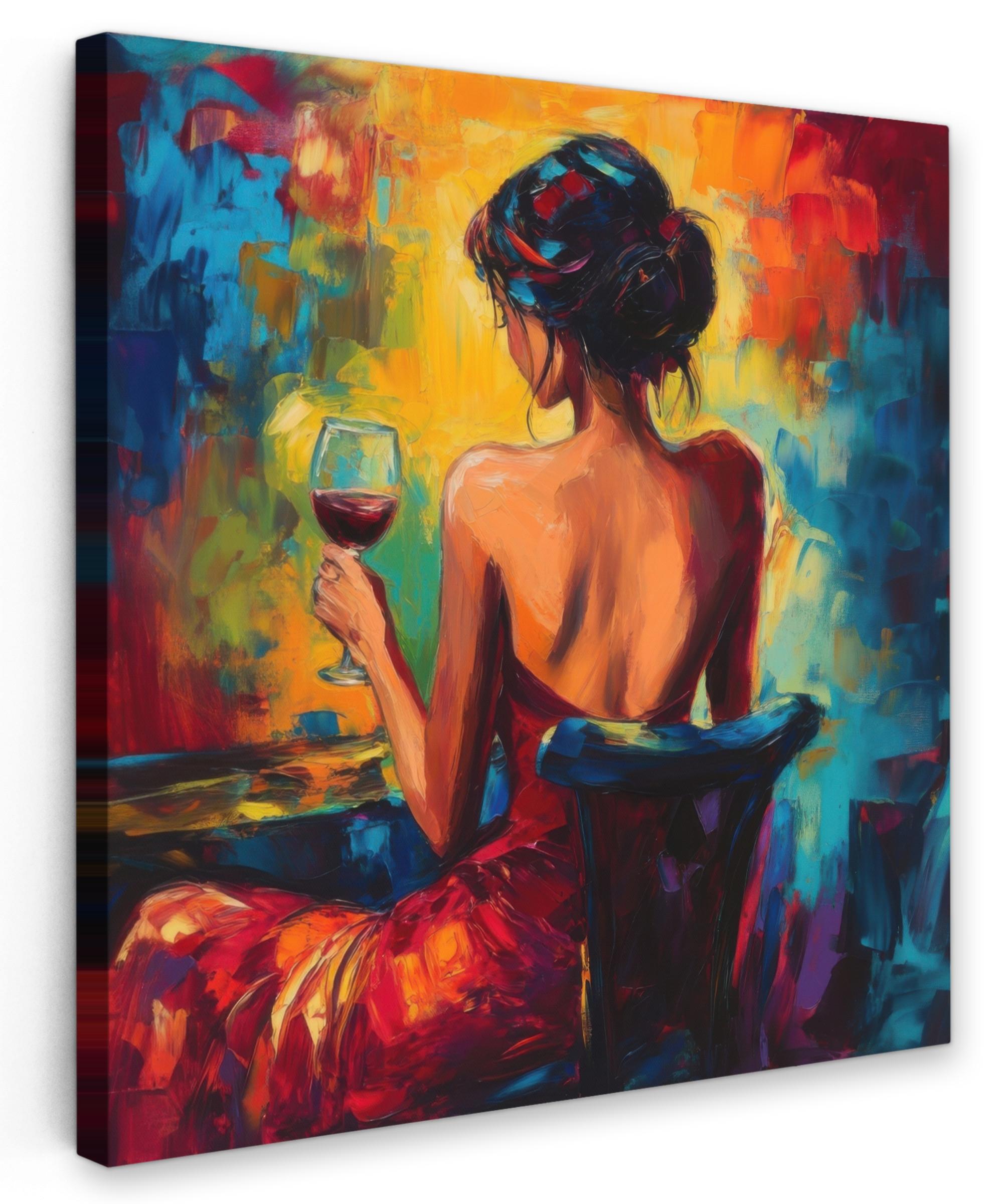 LEINWANDBILD Wein - Frau - Stimmungsvoll - Farbenfroh Deko Wohnzimmer 20x20 cm - Bordeaux, Textil (20/20cm) - MuchoWow