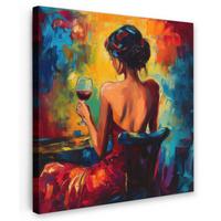 LEINWANDBILD Wein - Frau - Stimmungsvoll - Farbenfroh Deko Wohnzimmer 20x20 cm - Bordeaux, Textil (20/20cm) - MuchoWow