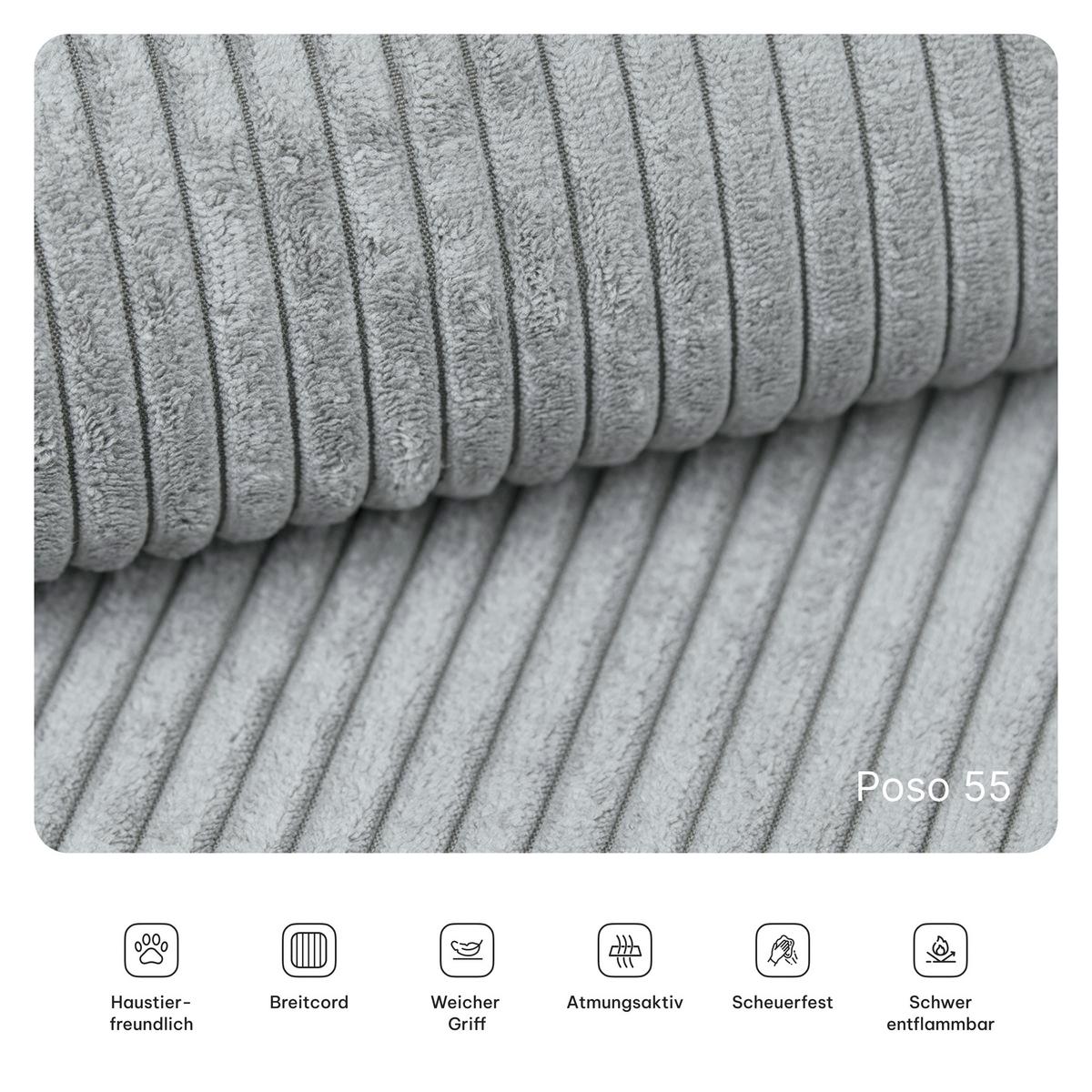 ECKSOFA ANKO modulares Boneless Sofa mit Schlaffunktion Hellgrau Kordstoff - Hellgrau, Textil (270/160cm) - MASSENO