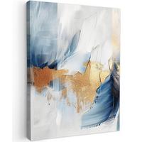 LEINWANDBILD Gold - Blau - Aquarell - Kunst - Modern Wandbild Wohnzimmer 60x80 cm - Hellblau, Textil (60/80cm) - MuchoWow