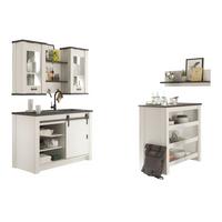 KÜCHEN-SET weiß Pinie, anthrazit Landhaus, Küchenschrank Set 6-teilig mit Theke - Anthrazit/Schwarz, Glas/Holzwerkstoff (133/106/64cm) - Furn.Design