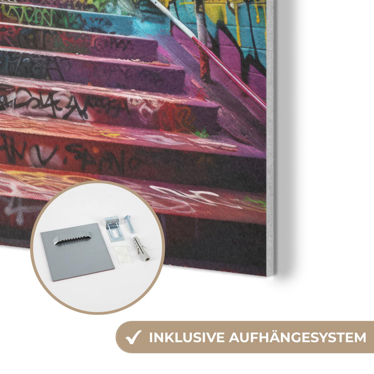 AKUSTIKBILD Treppe - Graffiti - Farben - Kunst Wanddeko 70x50 cm - Multicolor, Kunststoff (70/50/0.9cm) - MuchoWow